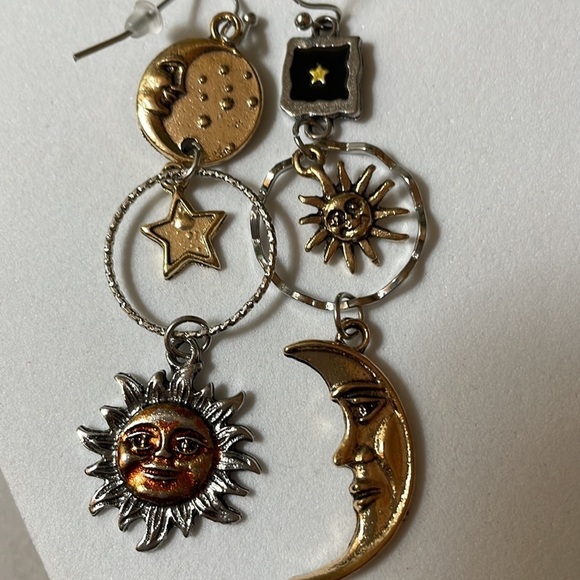 Bronze Moon Sun Asymmetrical Earrings - Picture 10 of 14